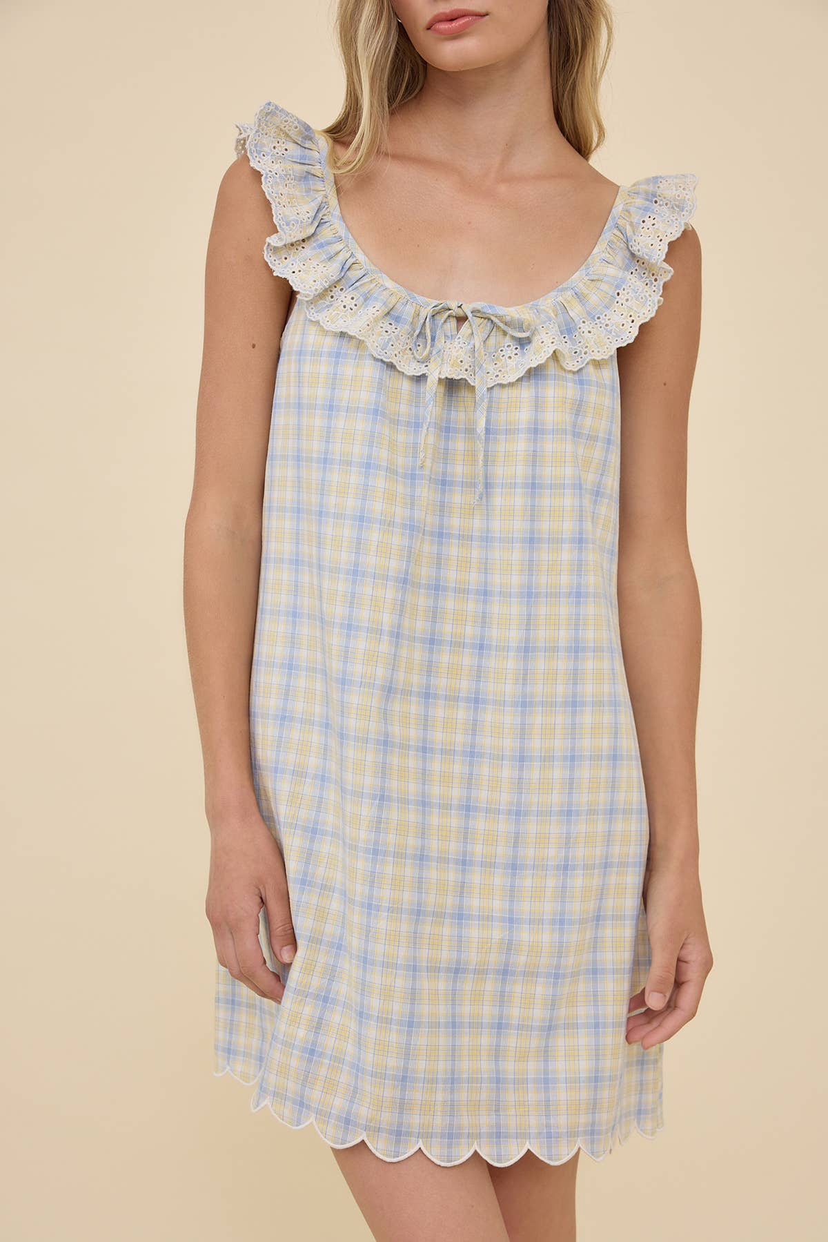 Penelope Embroidered Lace Ruffle Mini Dress
