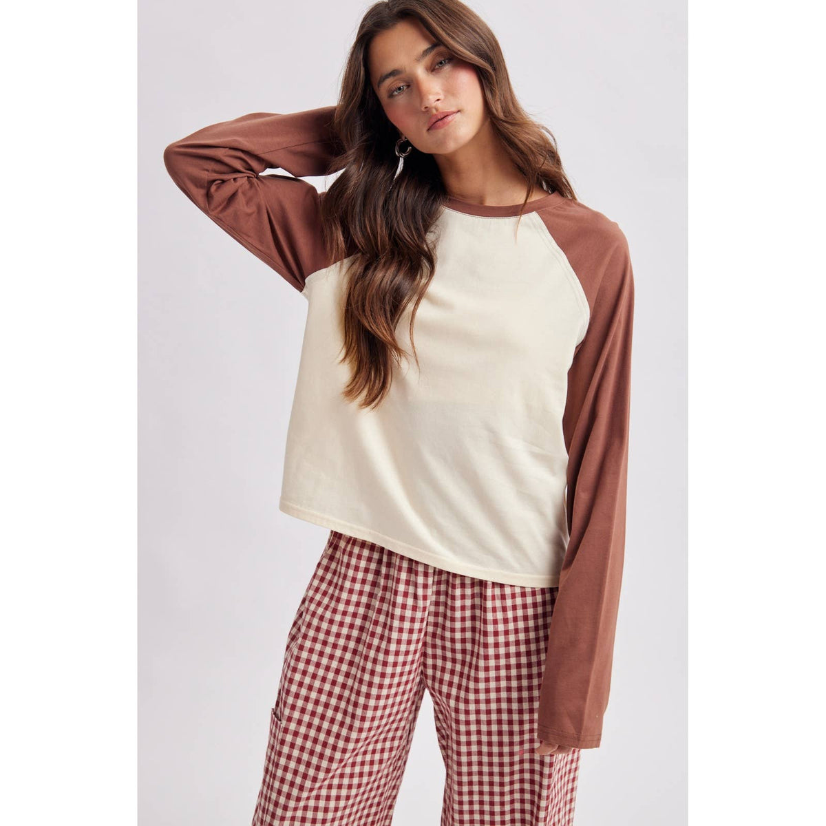 Rio Raglan Baseball Top - Cream & Espresso