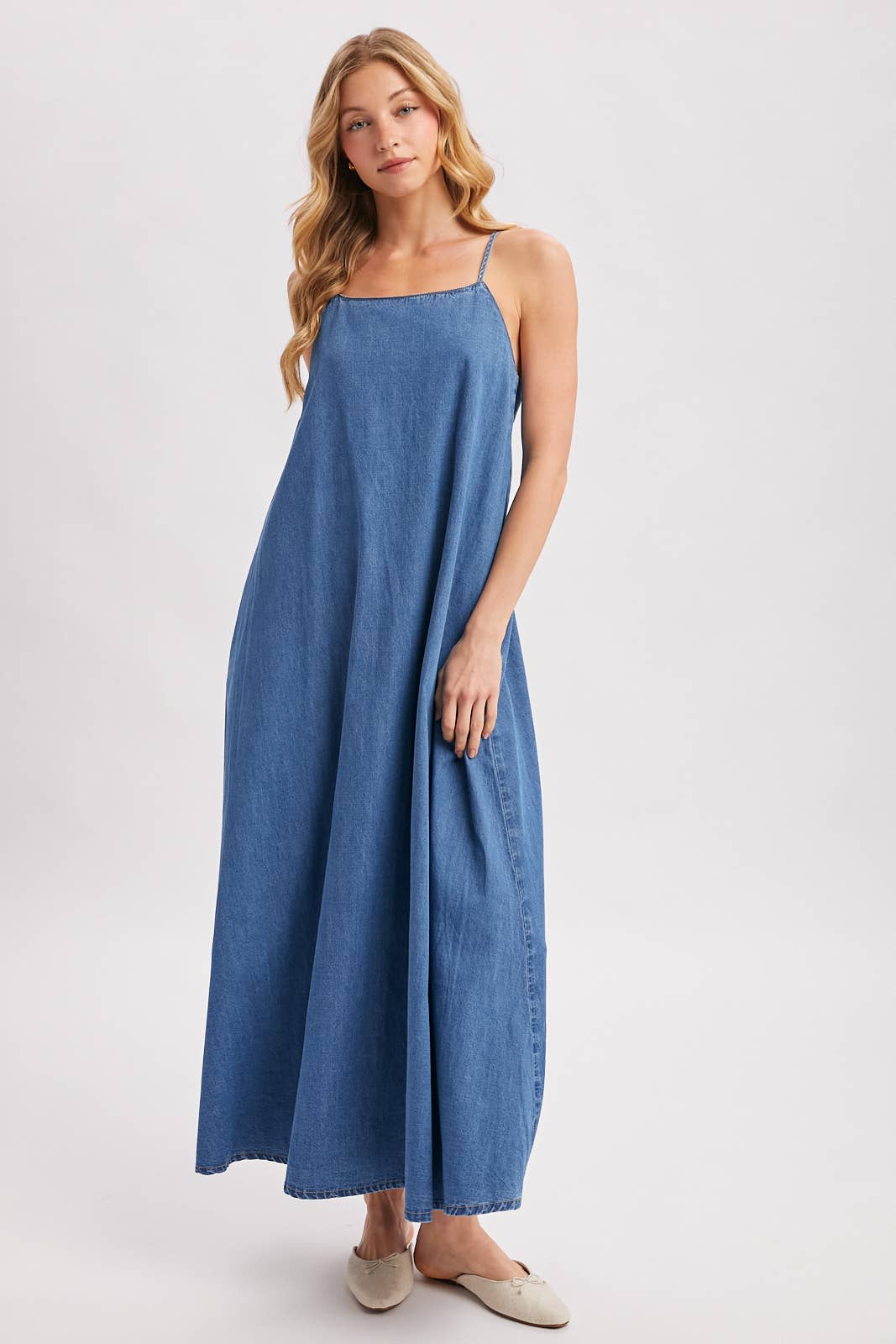 Isadora Open-Back Denim Maxi