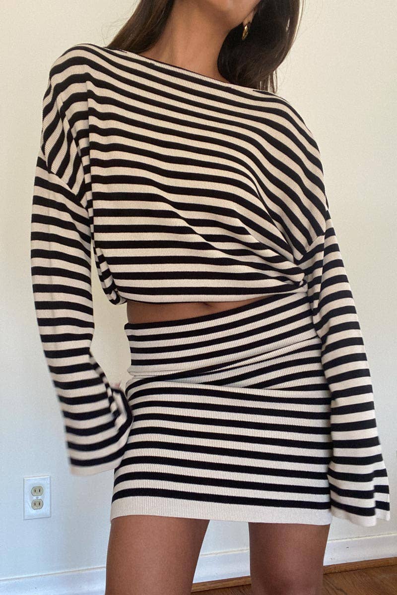 Nina Knitted Bell Sleeves Top And Skirt