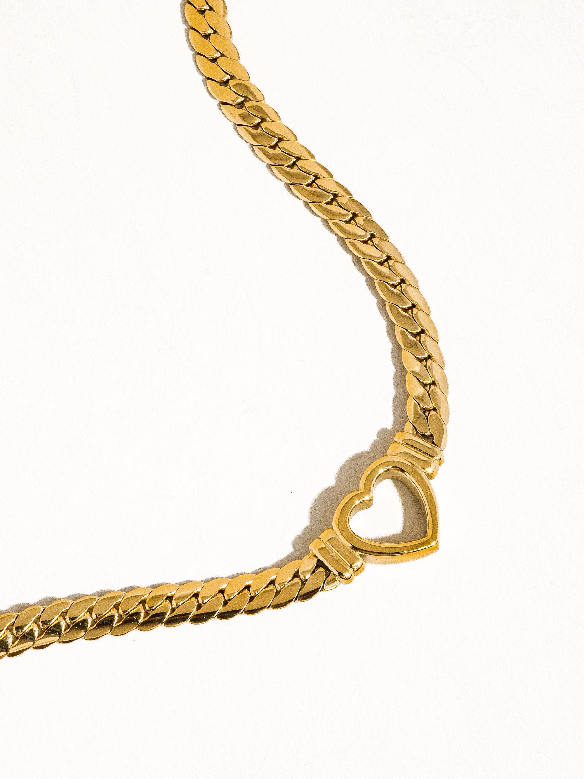 Goldie Heart Snake Chain Necklace - 14K Gold Plated