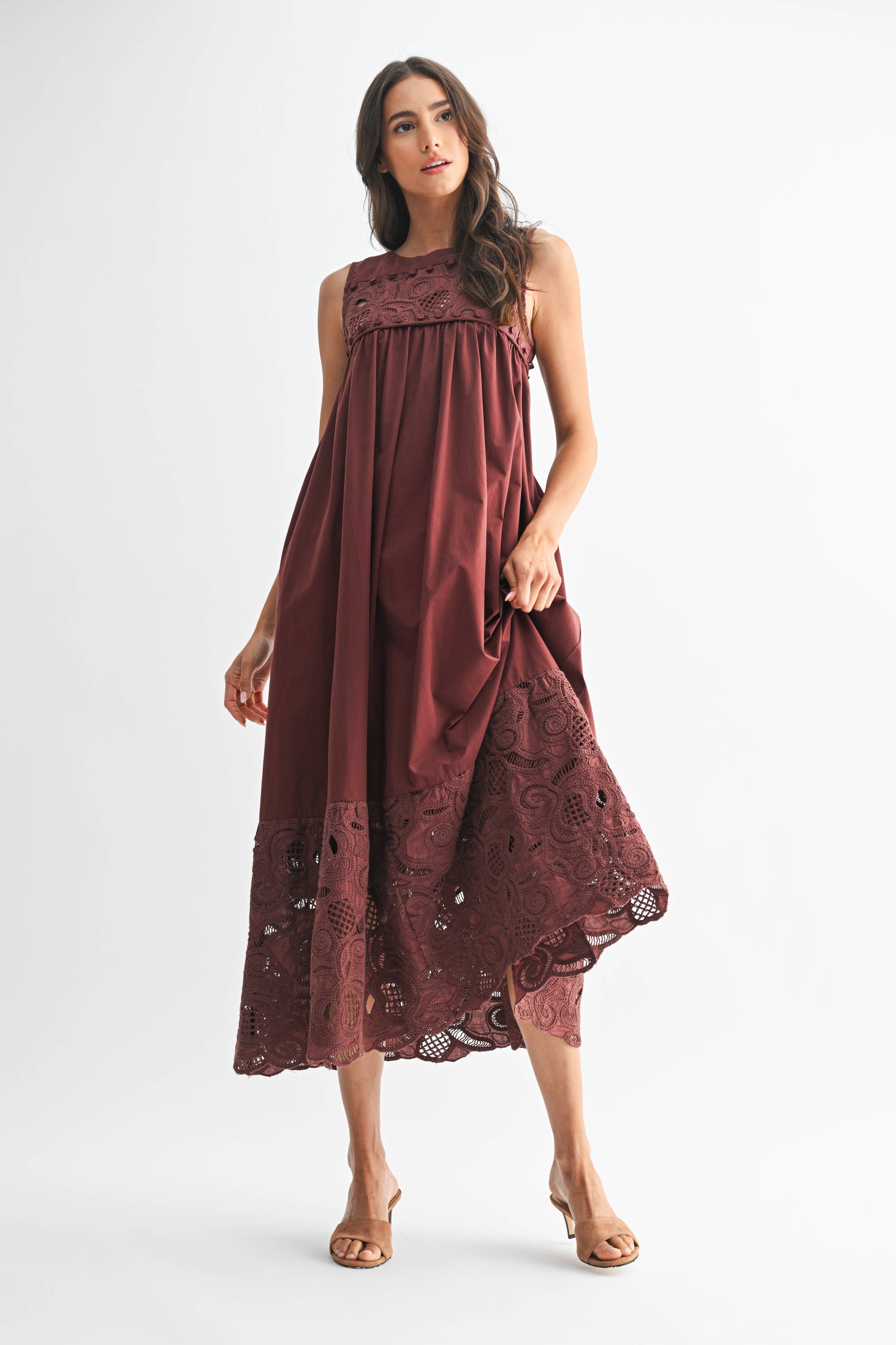 CJD26364 BOHO MAXI DRESS WITH LACE DETAILS