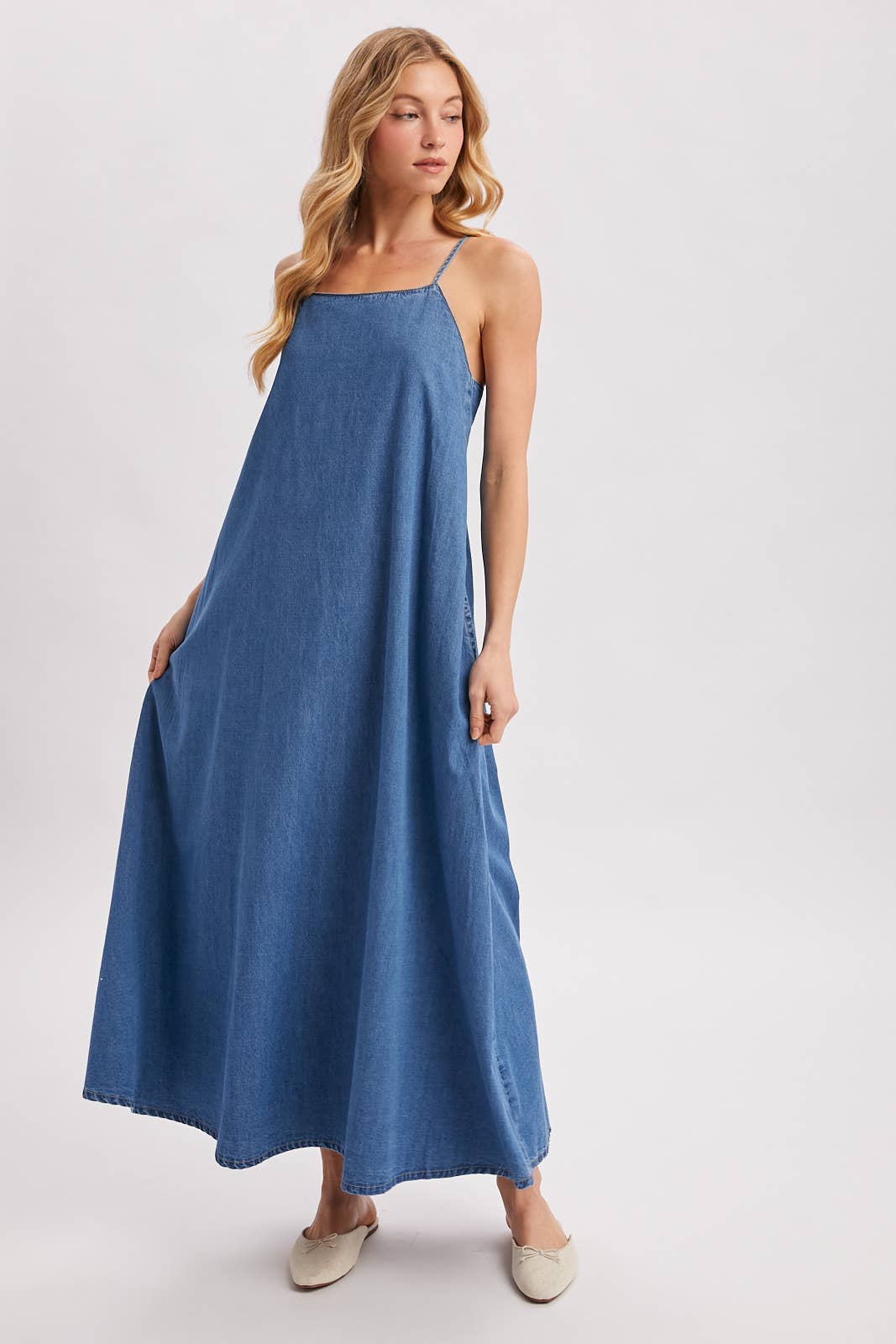Isadora Open-Back Denim Maxi