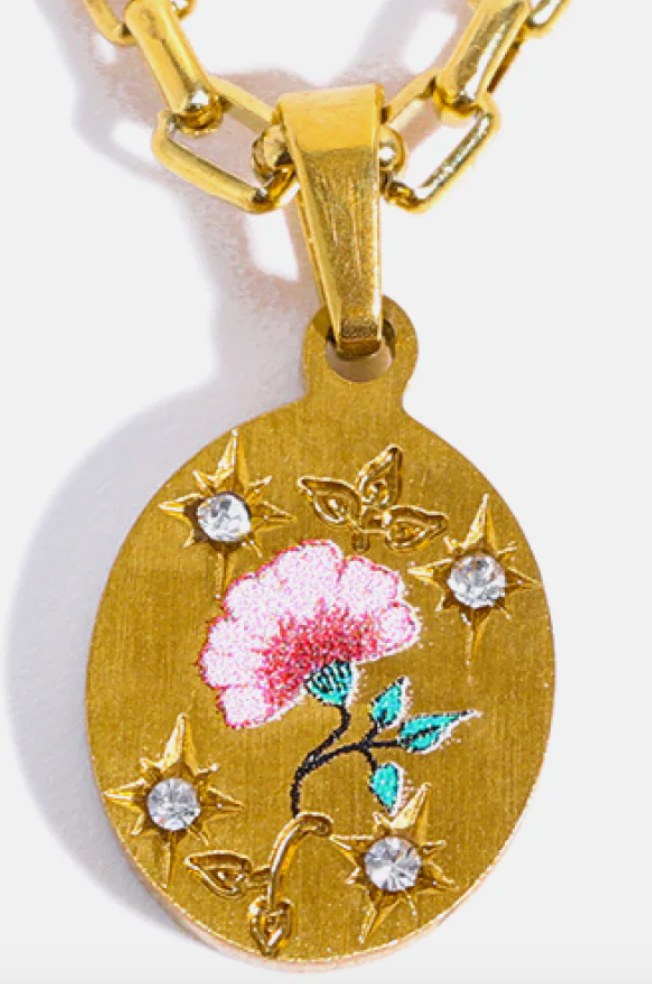 Poppy Painted Enamel Necklace