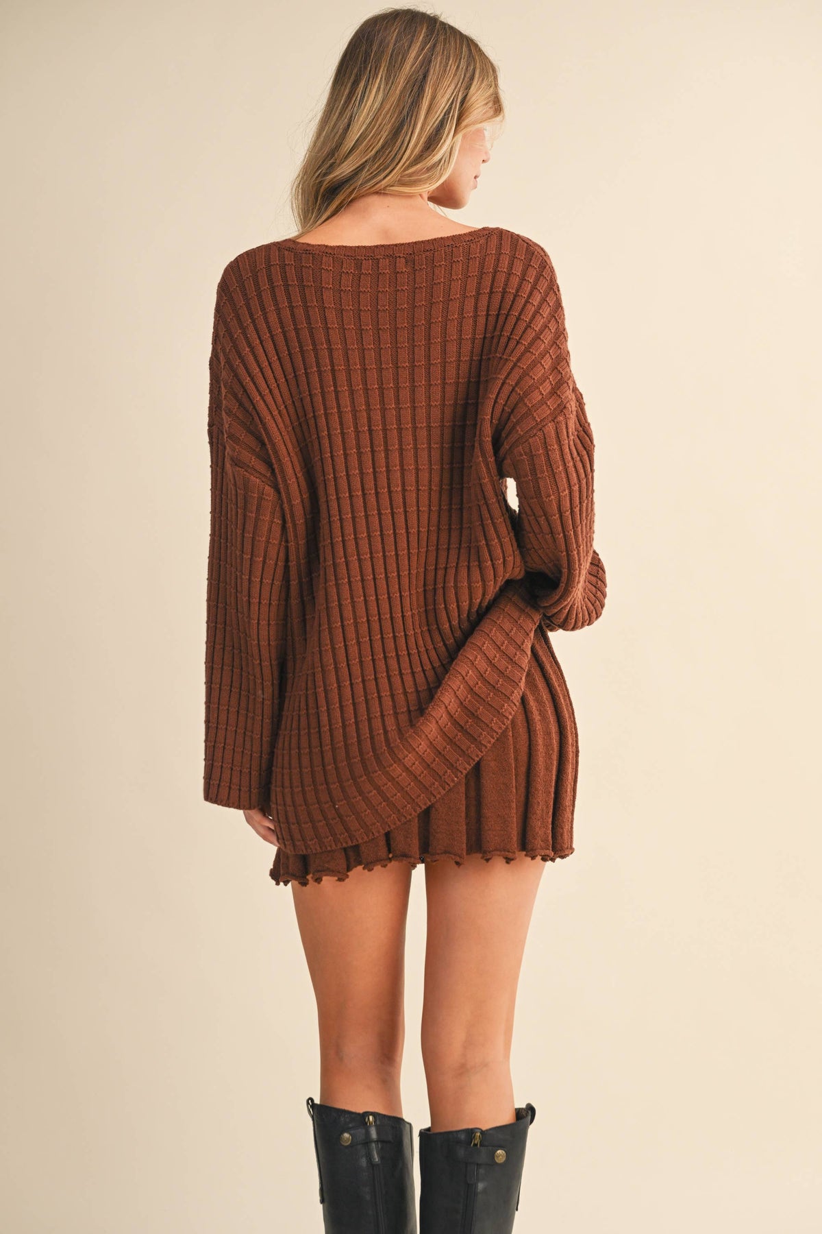 Luna Longsleeve sweater top and pleated skirt set