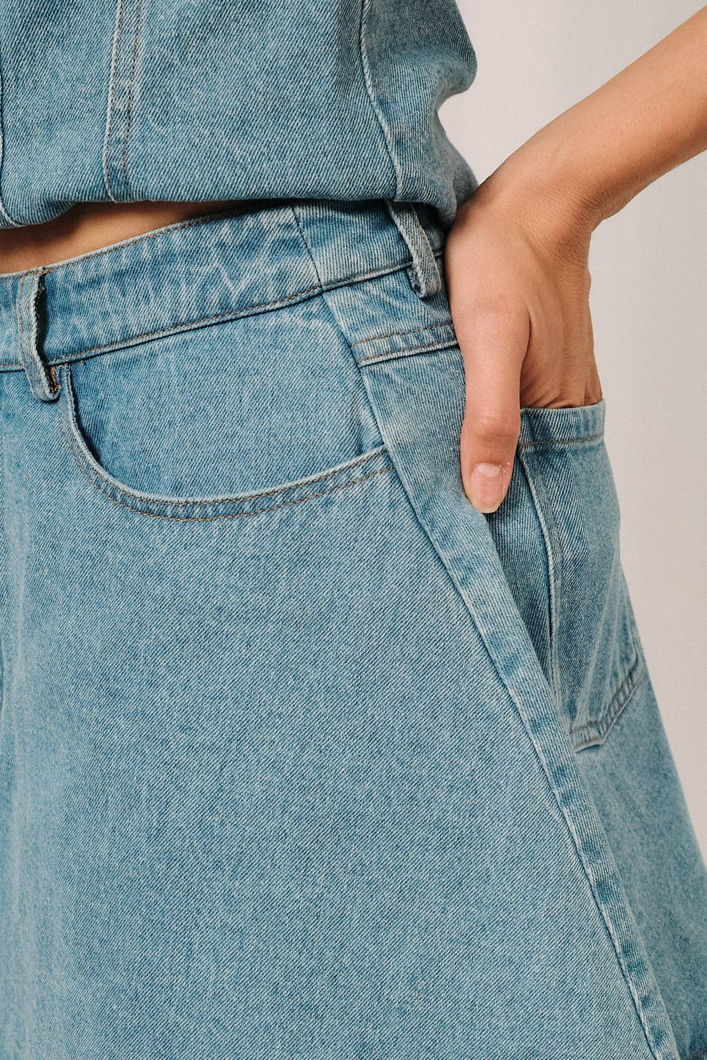 High Waist Light Wash Flared Hem Denim Mini Skort