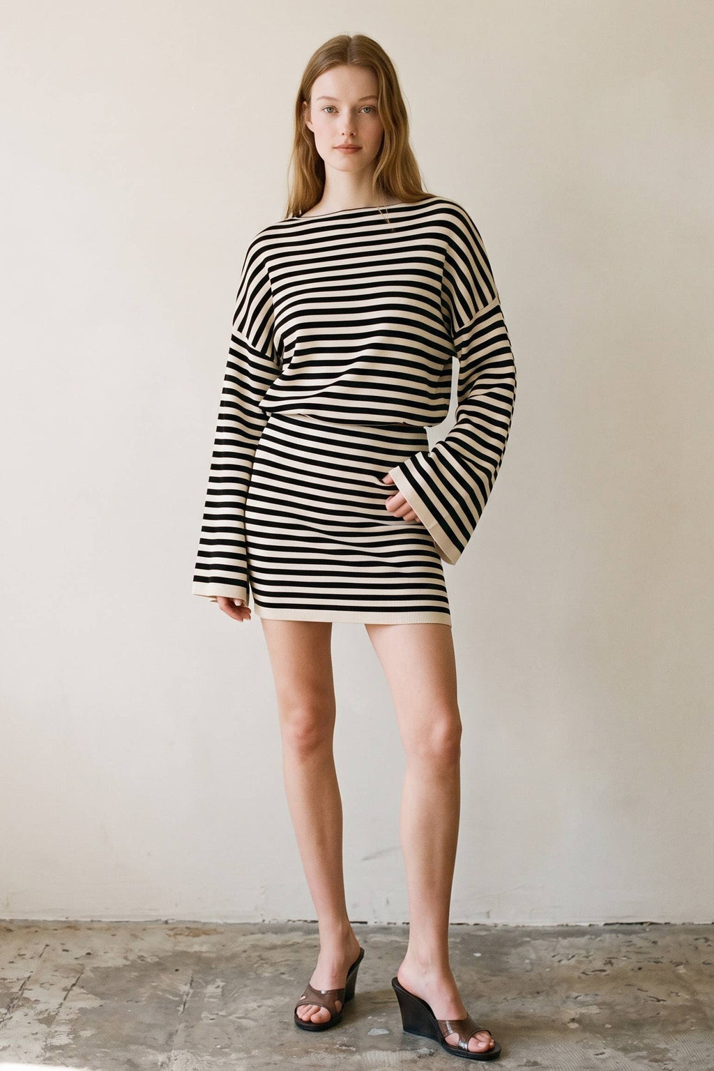 Nina Knitted Bell Sleeves Top And Skirt