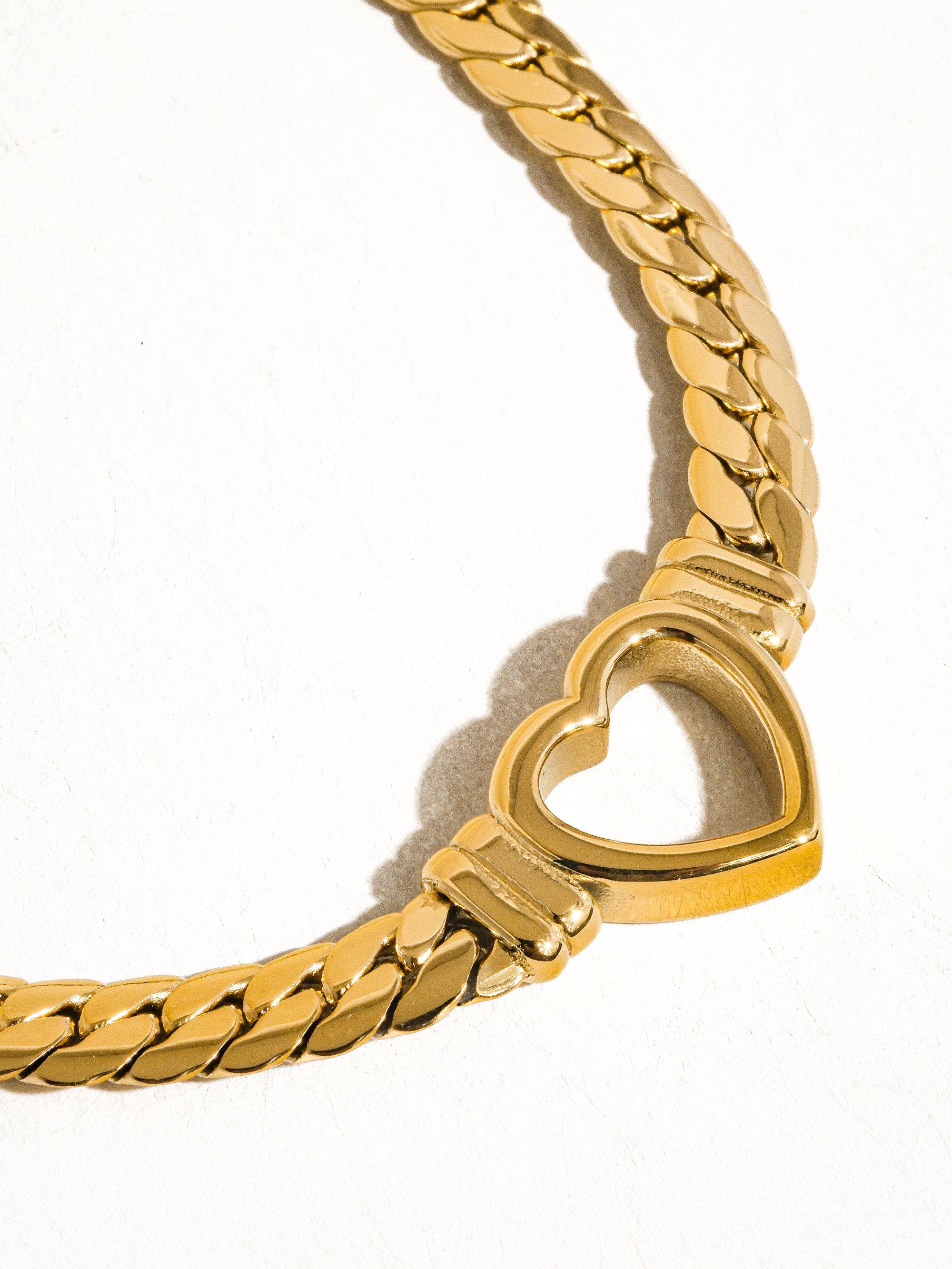 Goldie Heart Snake Chain Necklace - 14K Gold Plated
