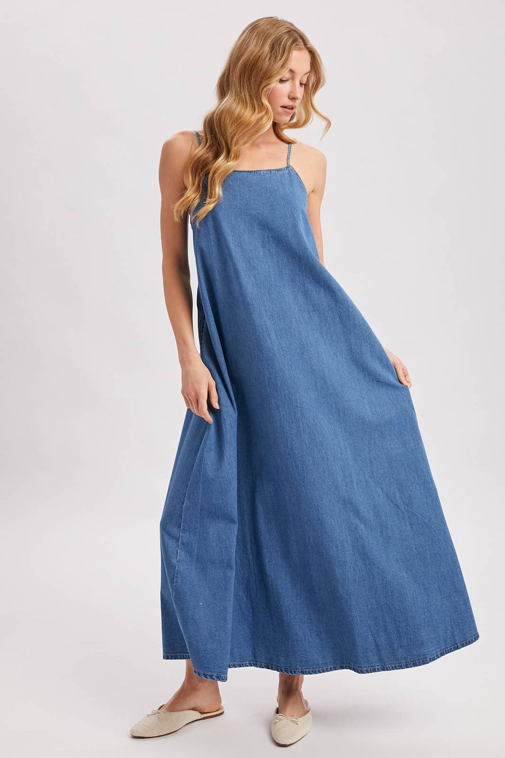 Isadora Open-Back Denim Maxi
