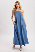 Isadora Open-Back Denim Maxi