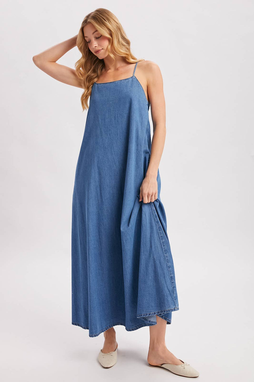 Isadora Open-Back Denim Maxi