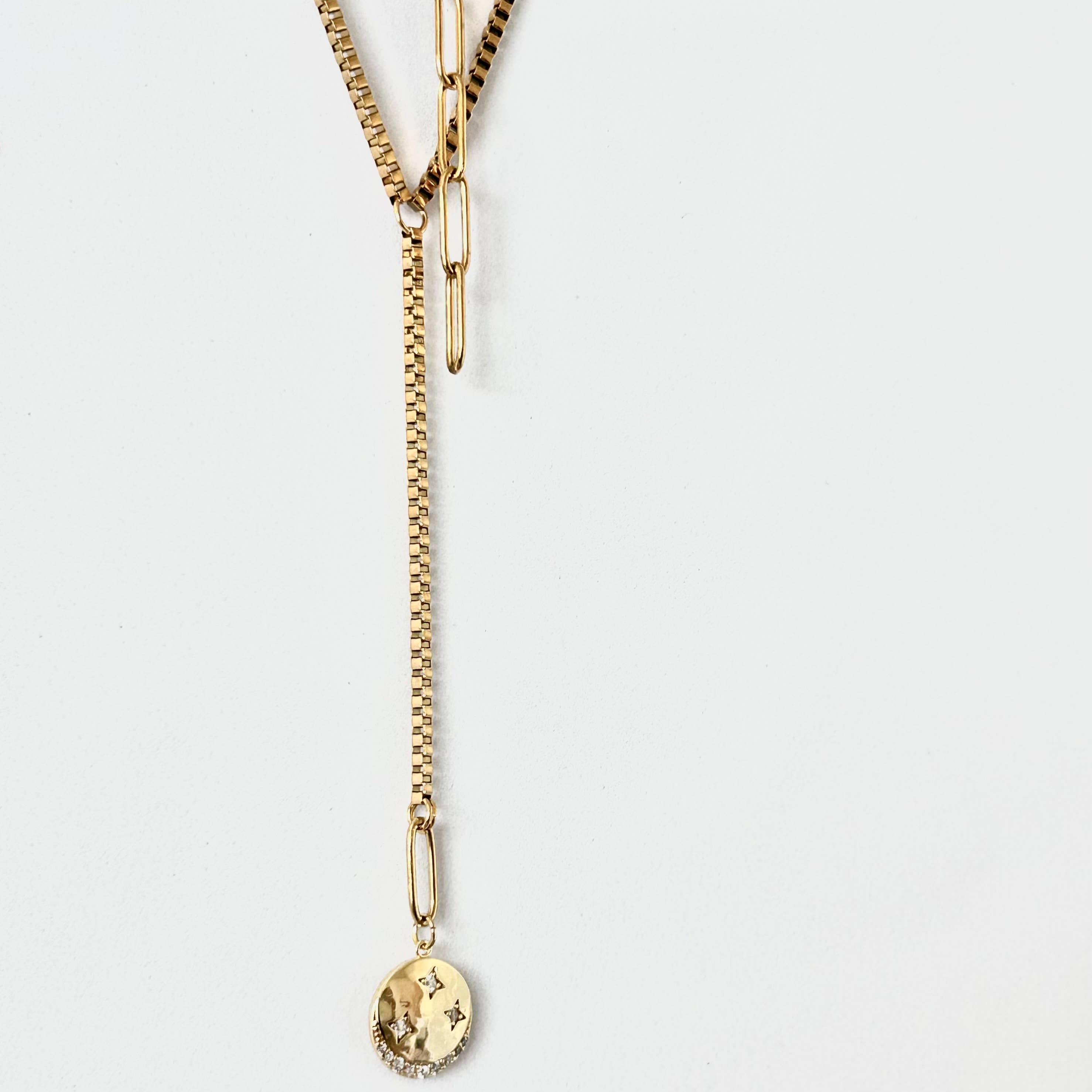 Crescent Moon Lariat Necklace - 18K Gold Plated