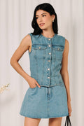 Sleeveless Medium Wash Button Front Denim Vest Top