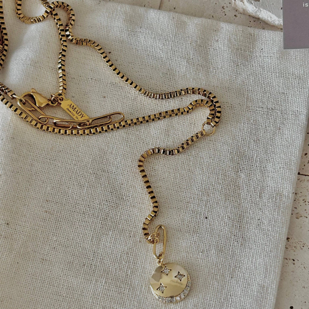 Crescent Moon Lariat Necklace - 18K Gold Plated