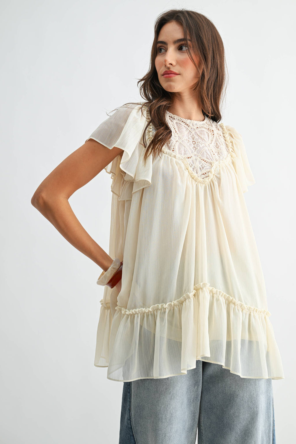Liliana Lace Yoke Blouse