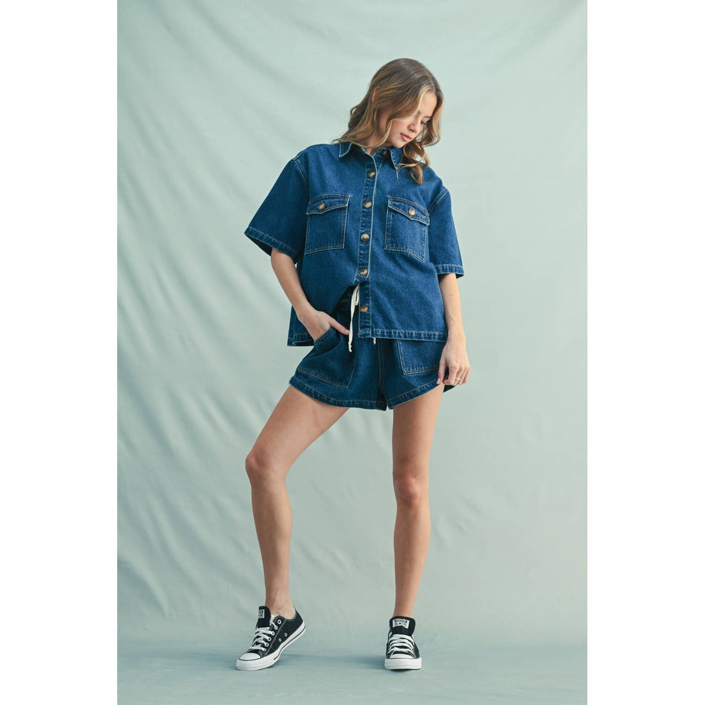 Delfina Drawstring Denim Shorts
