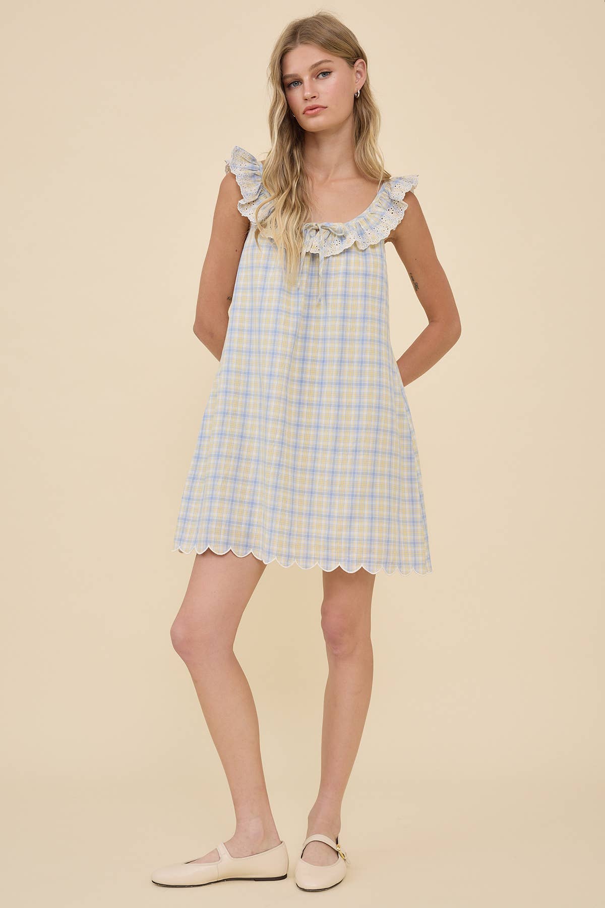 Penelope Embroidered Lace Ruffle Mini Dress