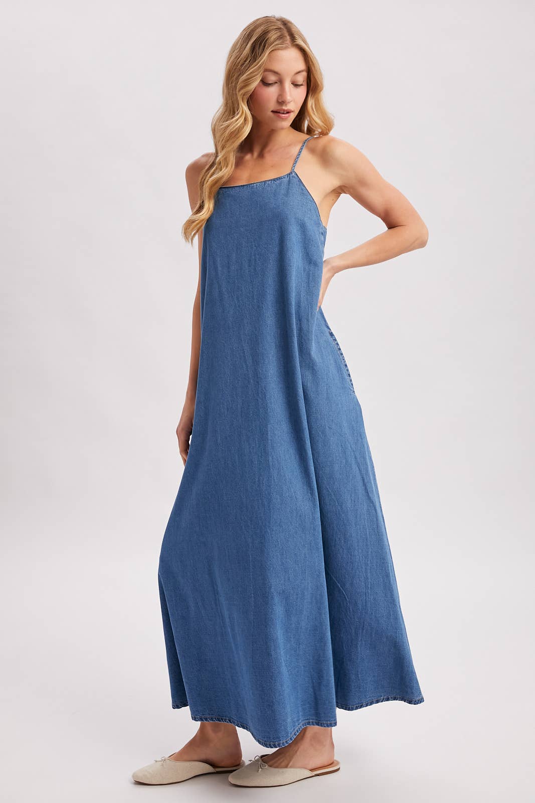 Isadora Open-Back Denim Maxi