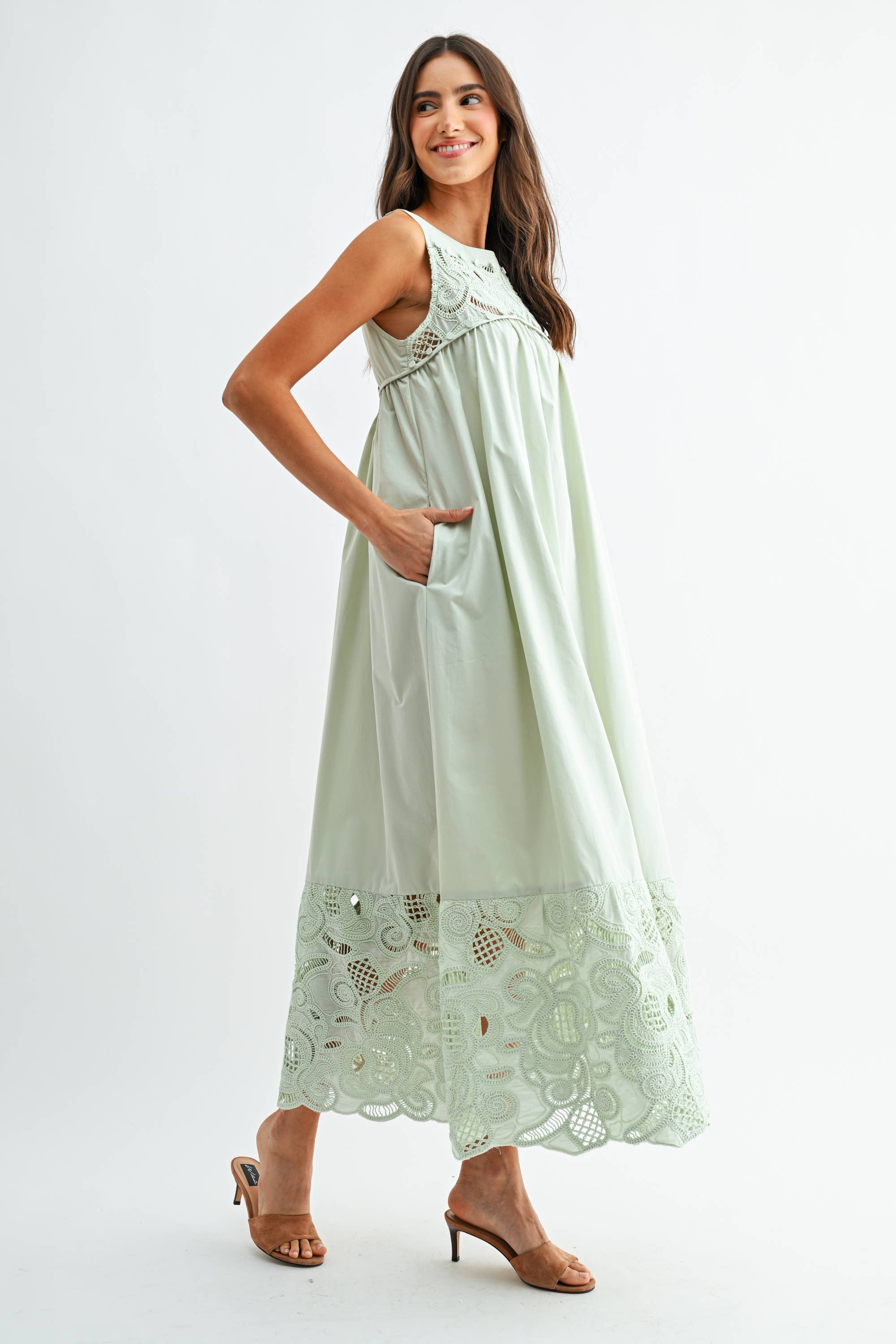 CJD26364 BOHO MAXI DRESS WITH LACE DETAILS