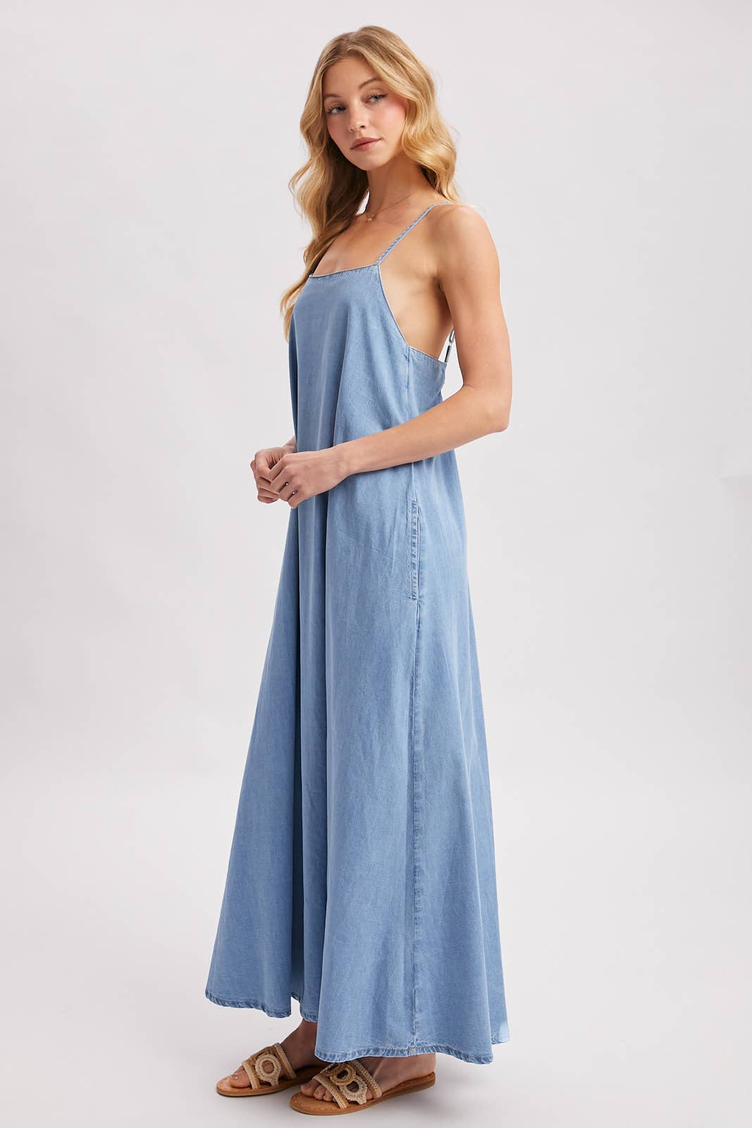 Isadora Open-Back Denim Maxi