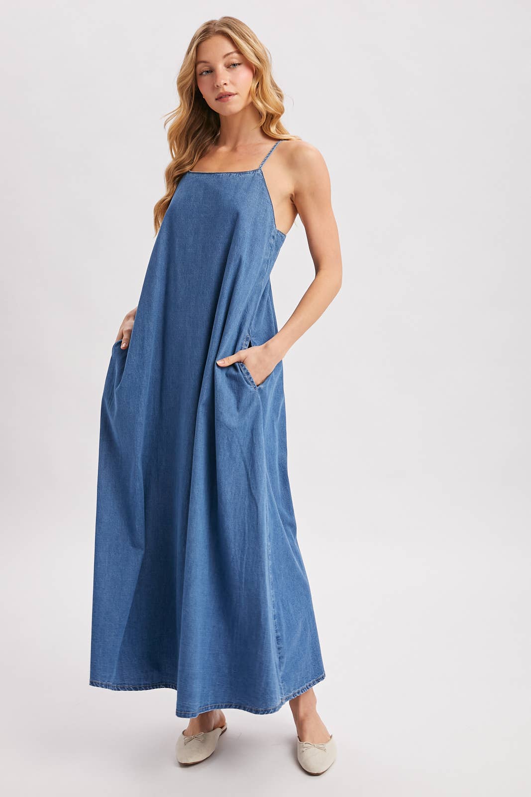 Isadora Open-Back Denim Maxi