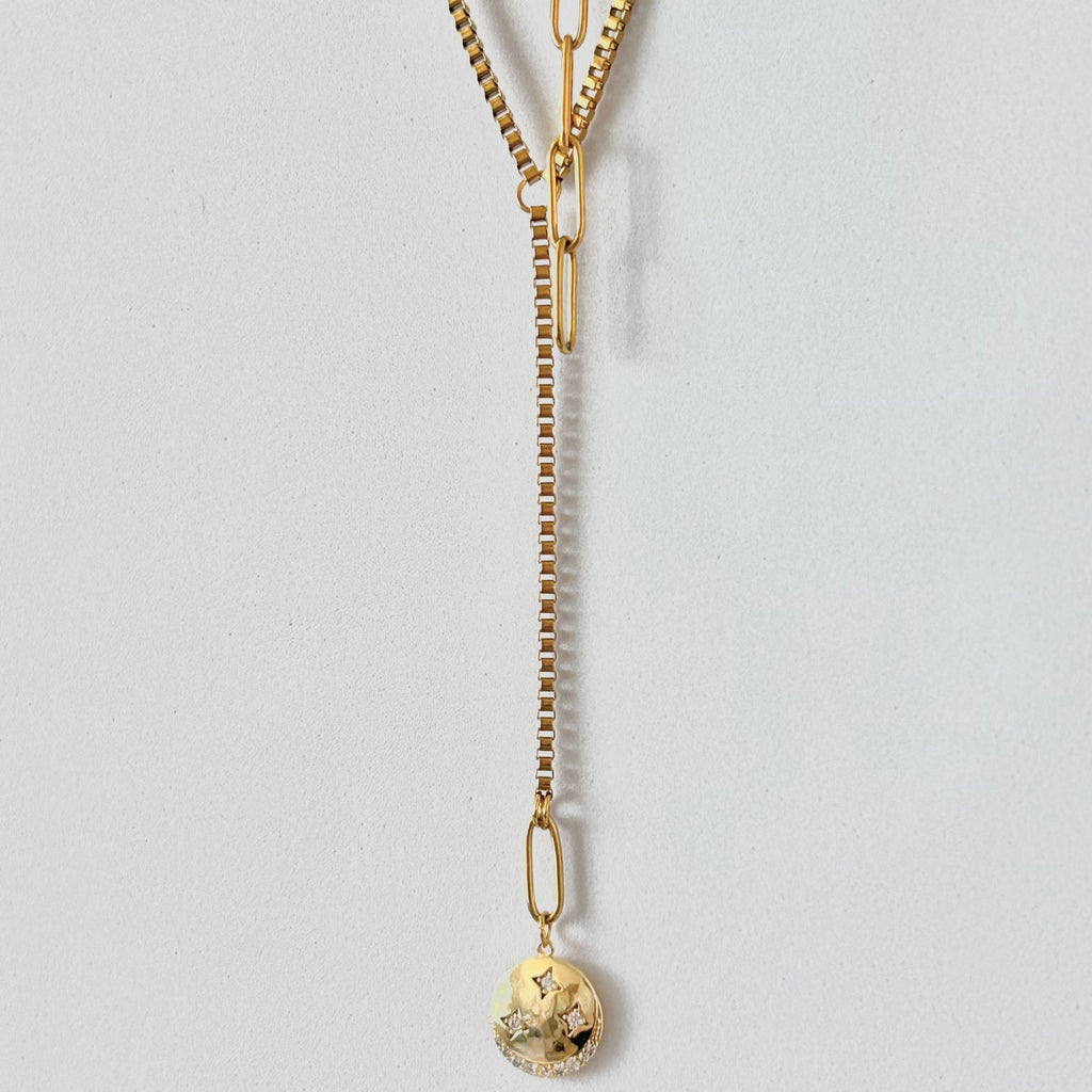 Crescent Moon Lariat Necklace - 18K Gold Plated
