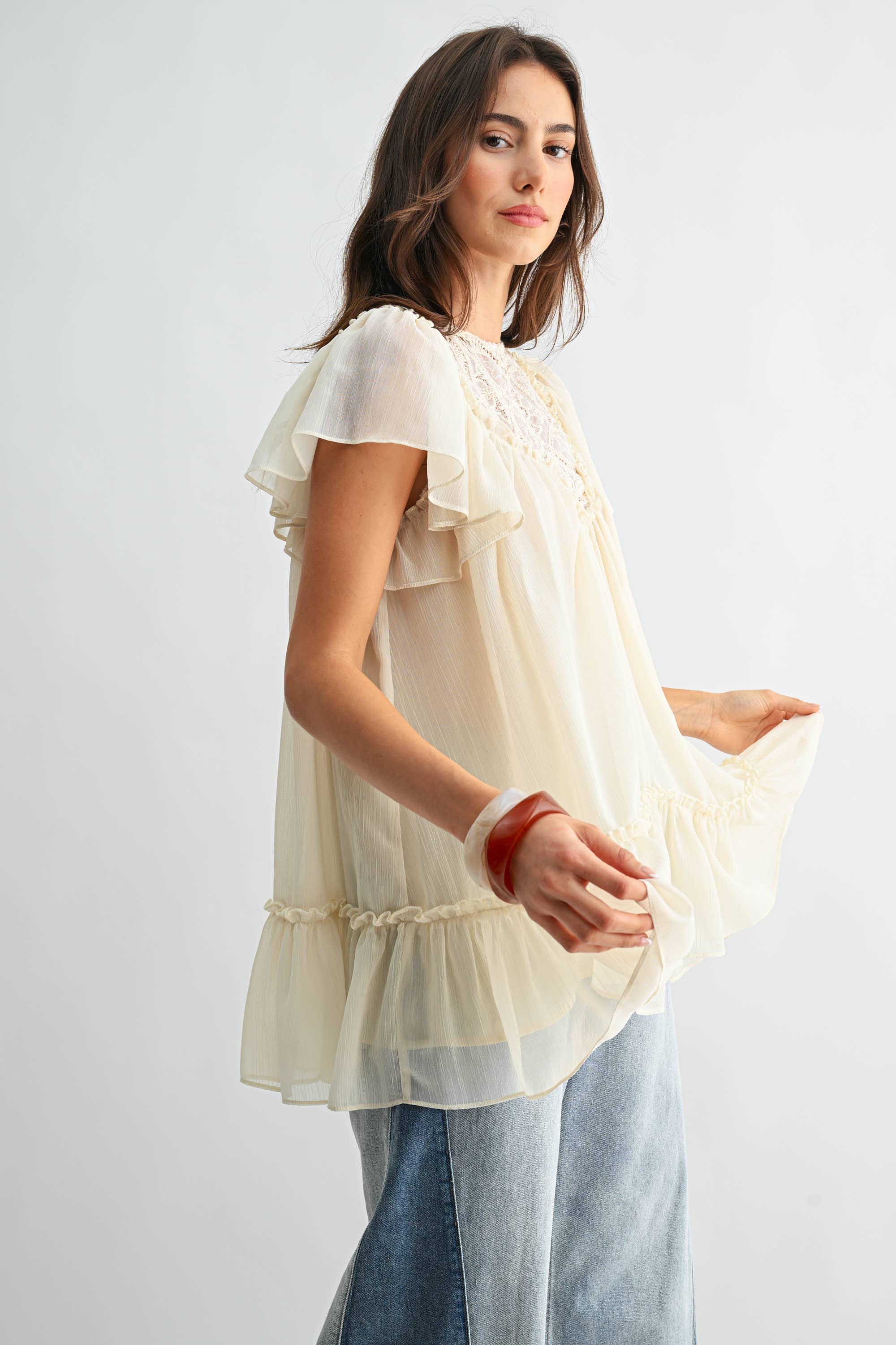 Liliana Lace Yoke Blouse