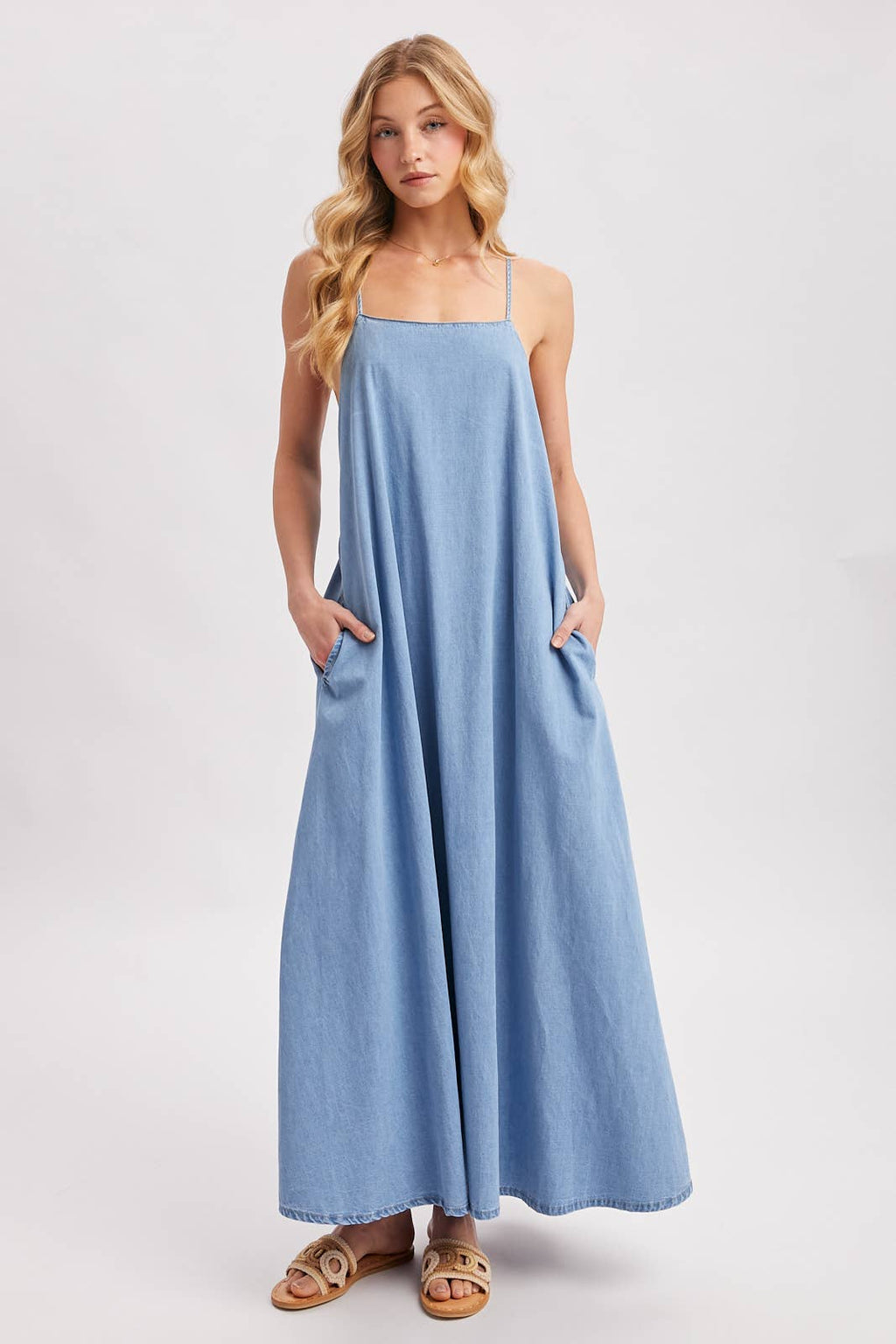 Isadora Open-Back Denim Maxi