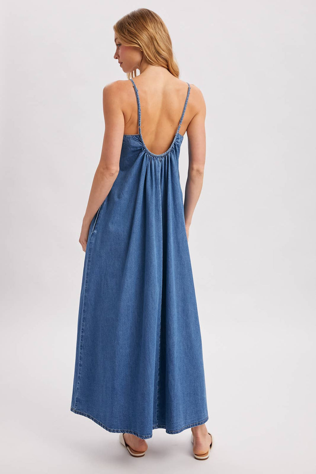 Isadora Open-Back Denim Maxi