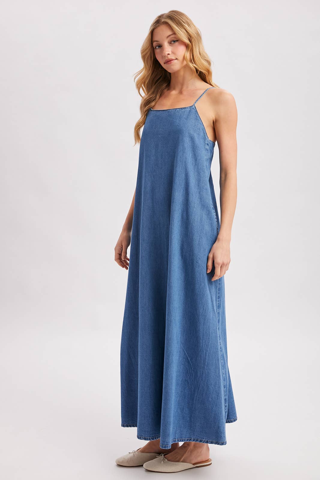 Isadora Open-Back Denim Maxi
