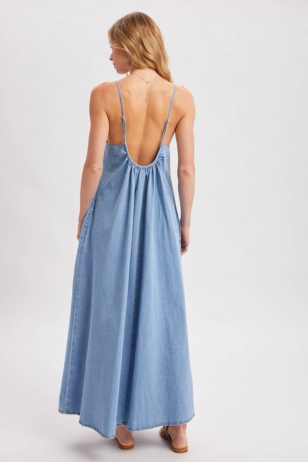 Isadora Open-Back Denim Maxi