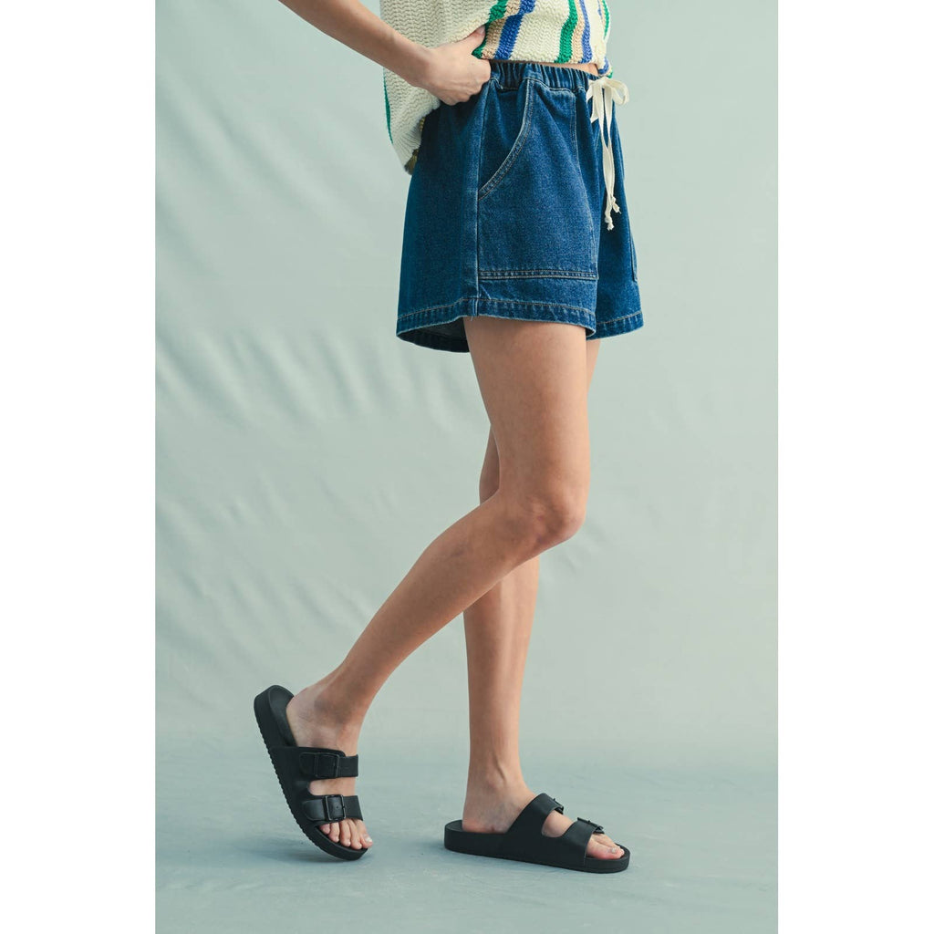 Delfina Drawstring Denim Shorts