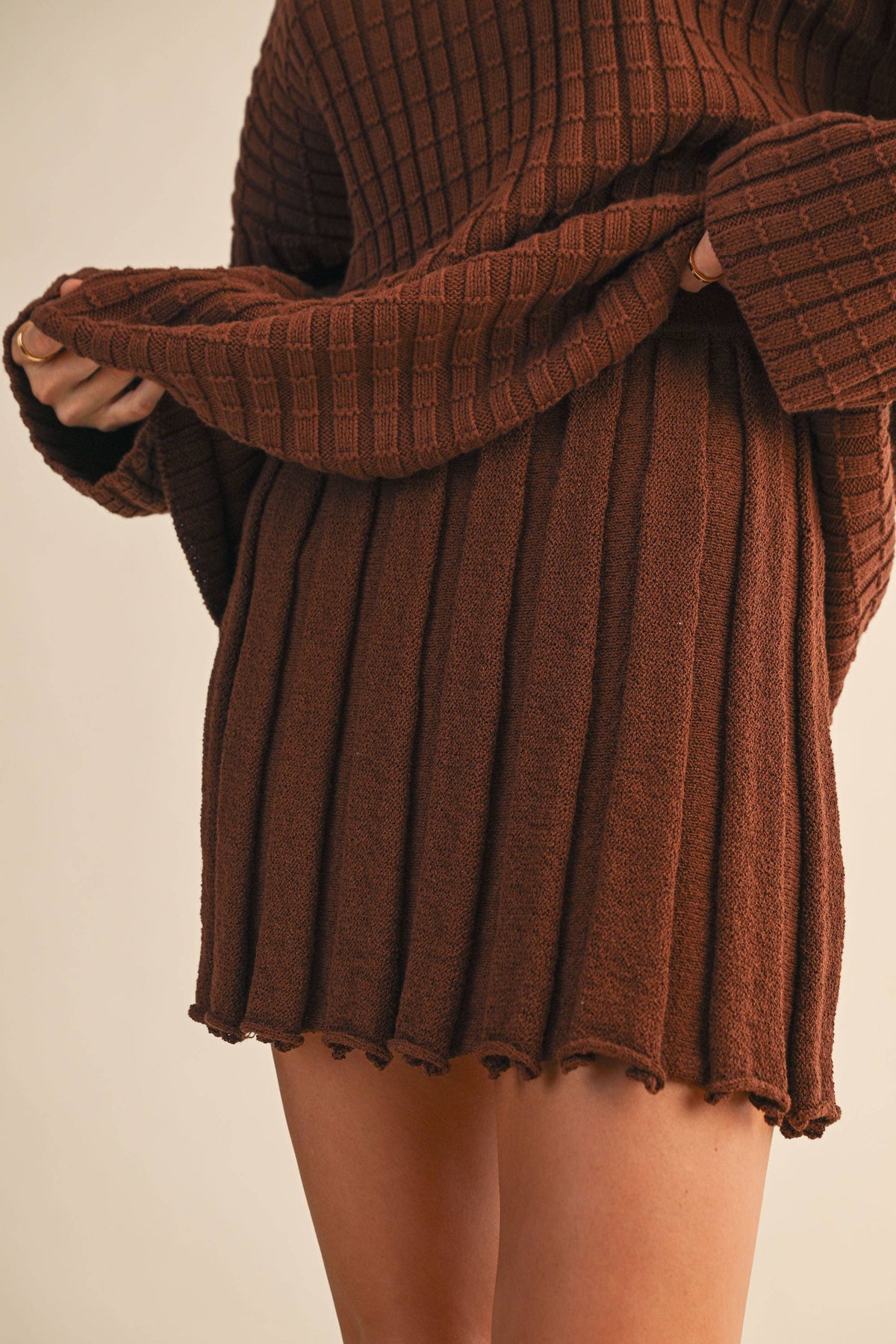 Luna Longsleeve sweater top and pleated skirt set