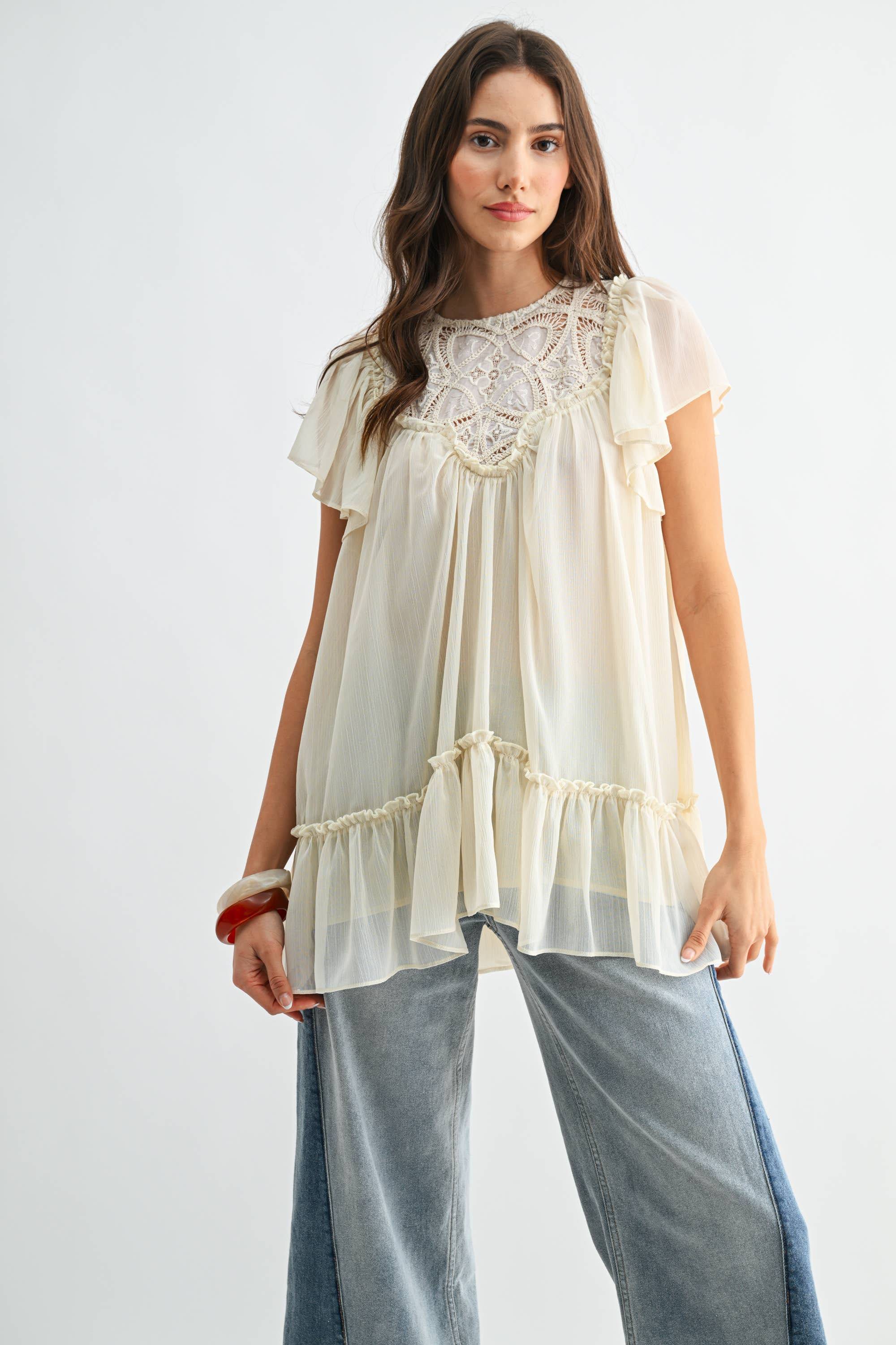 Liliana Lace Yoke Blouse