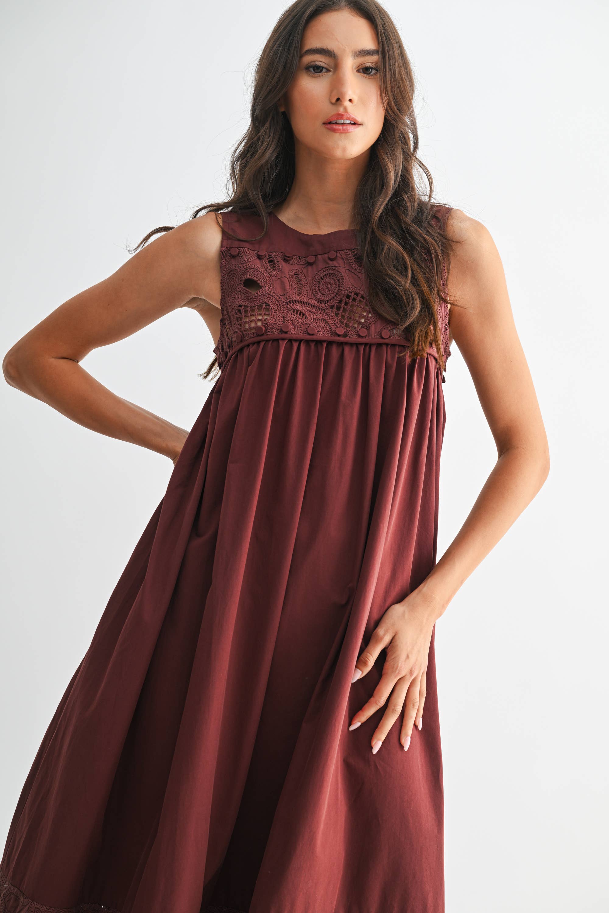 CJD26364 BOHO MAXI DRESS WITH LACE DETAILS