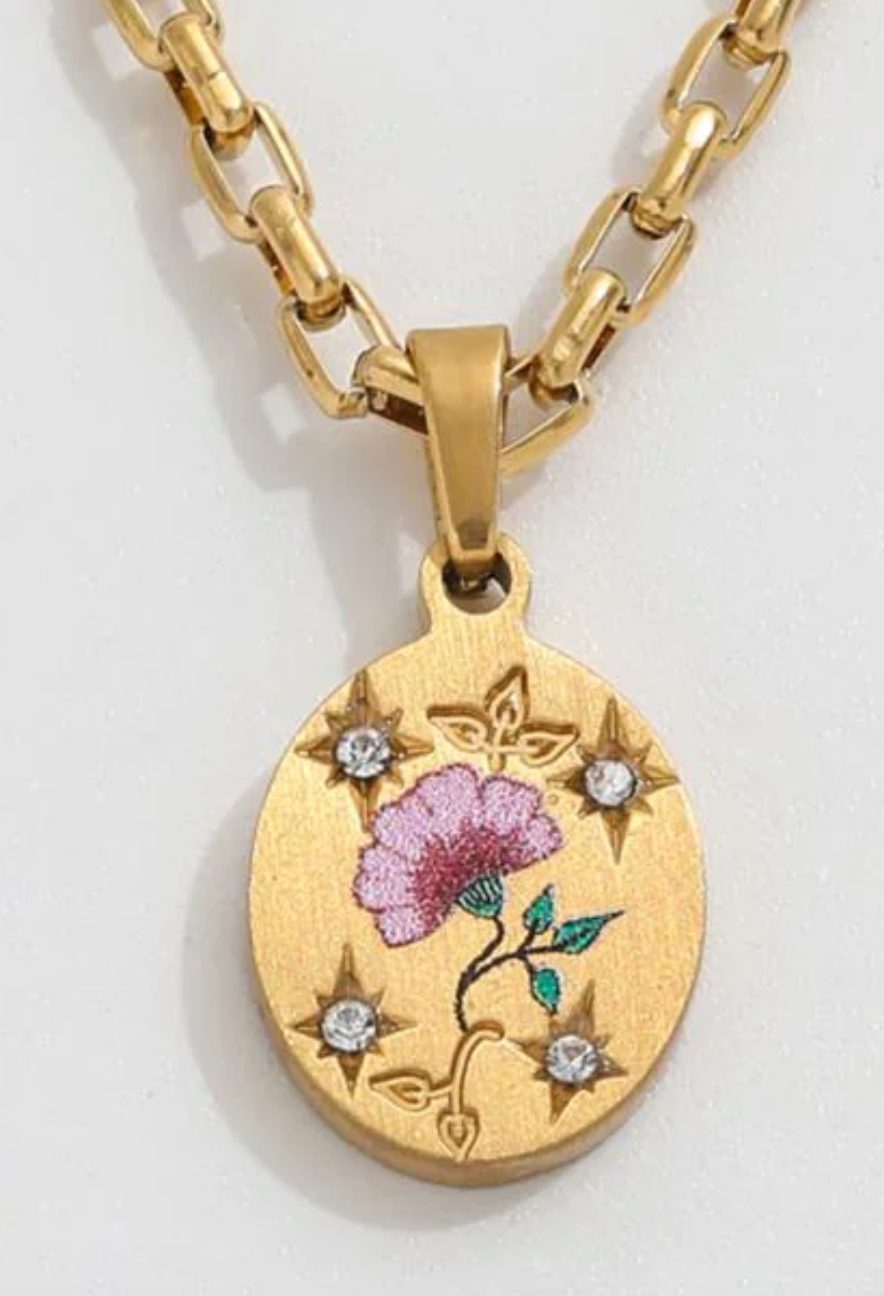 Poppy Painted Enamel Necklace