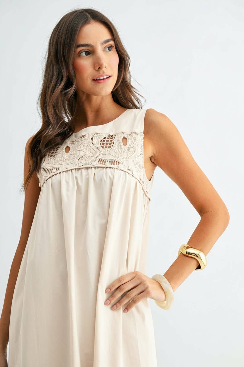 CJD26364 BOHO MAXI DRESS WITH LACE DETAILS