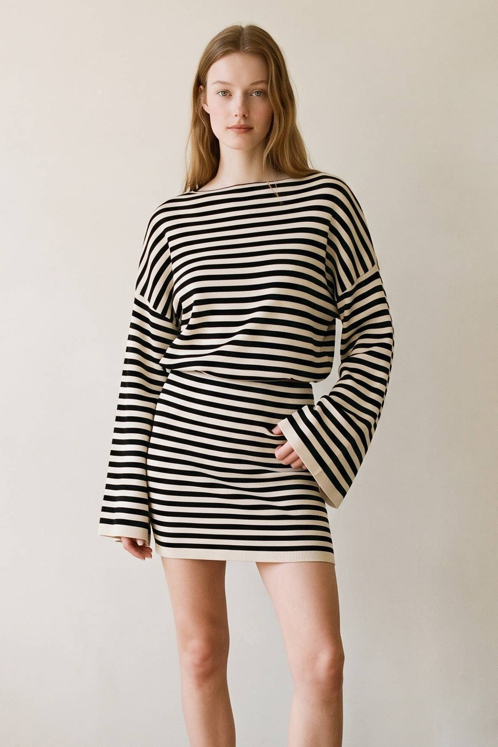 Nina Knitted Bell Sleeves Top And Skirt