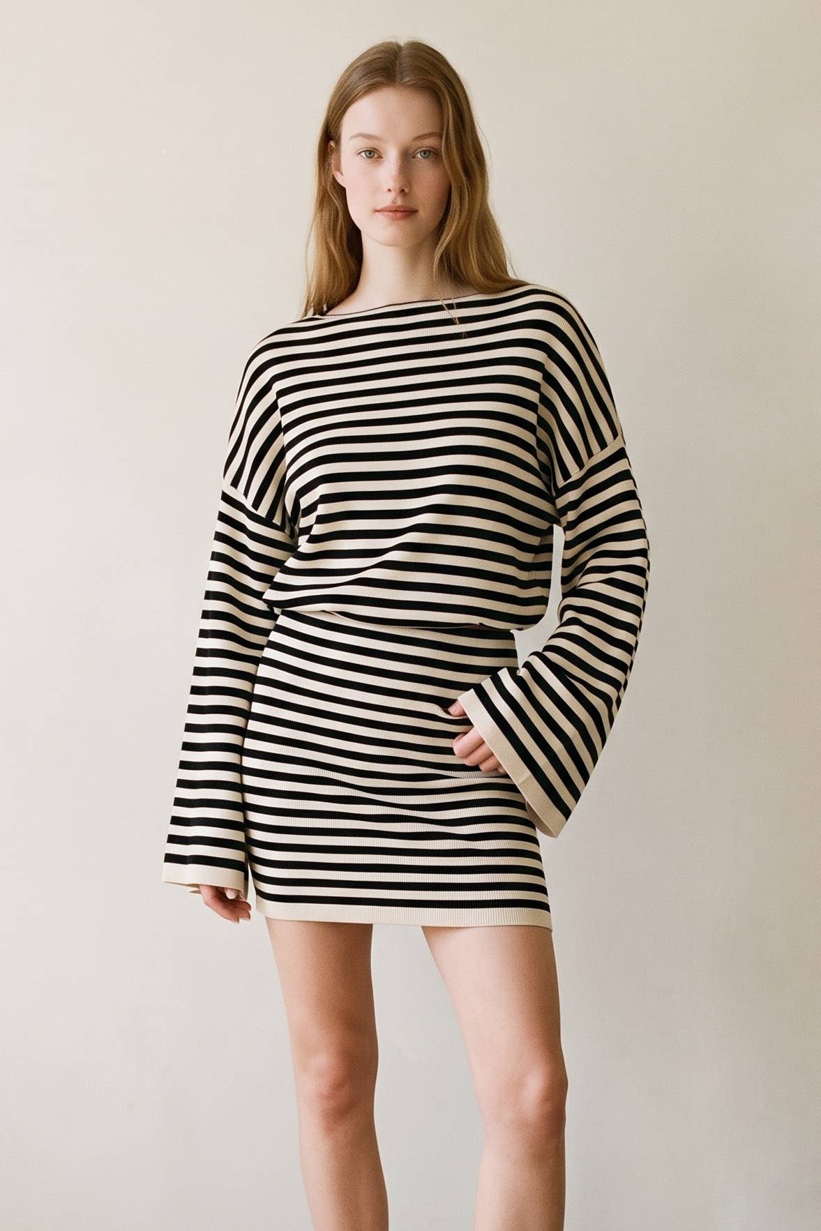 Nina Knitted Bell Sleeves Top And Skirt