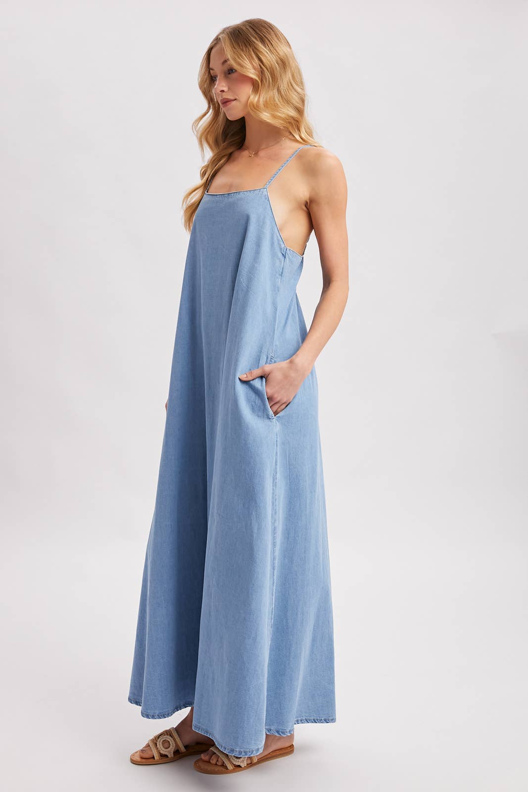 Isadora Open-Back Denim Maxi