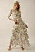 Flora Mesh Side-Ruffle Tiered Maxi Skirt