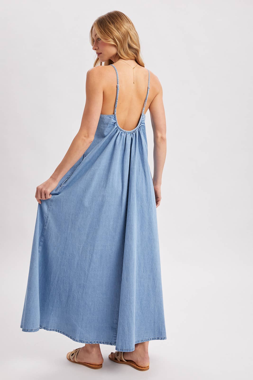 Isadora Open-Back Denim Maxi