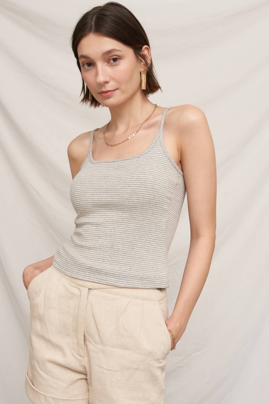 Striped Cami Top with Built-in Bra