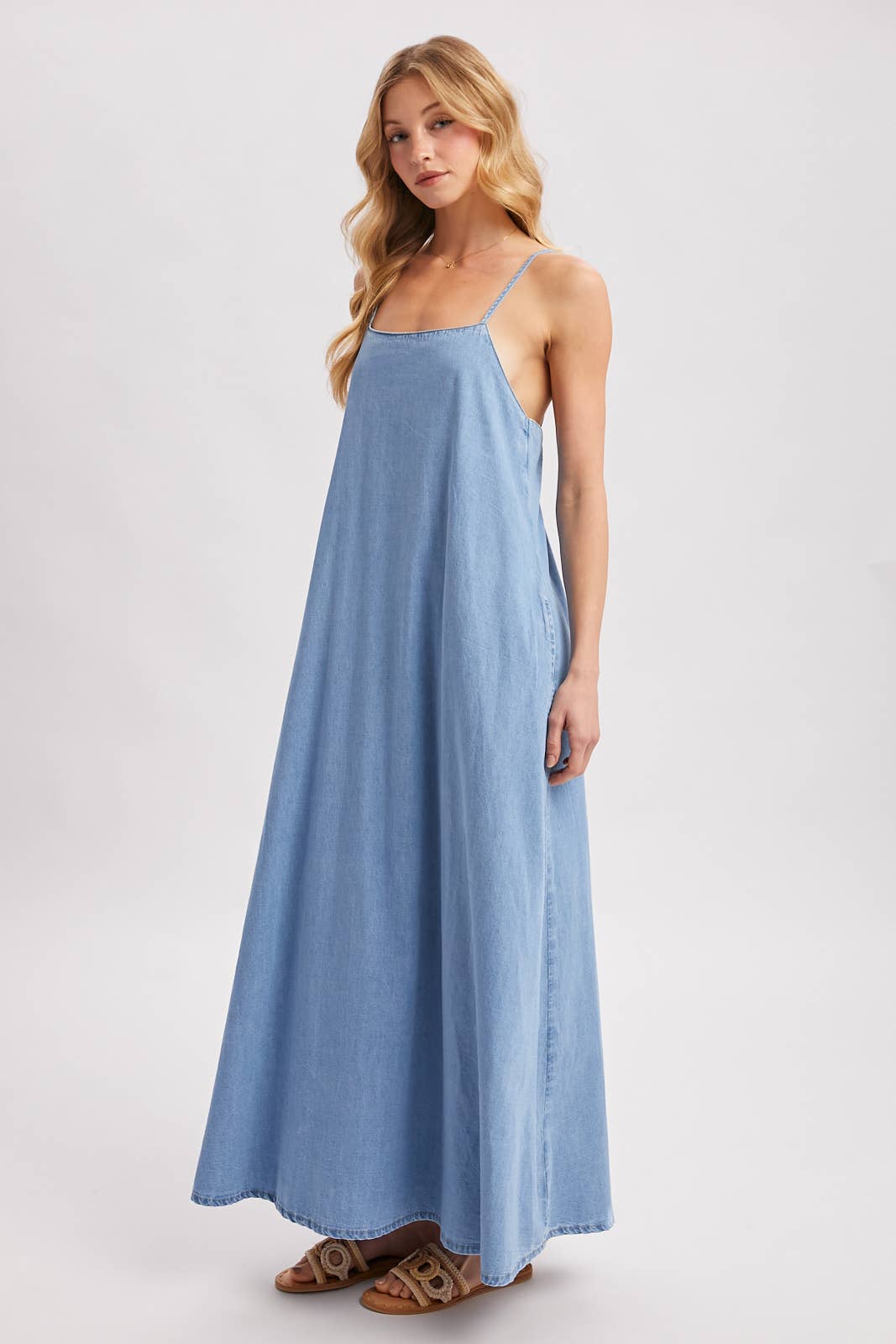 Isadora Open-Back Denim Maxi