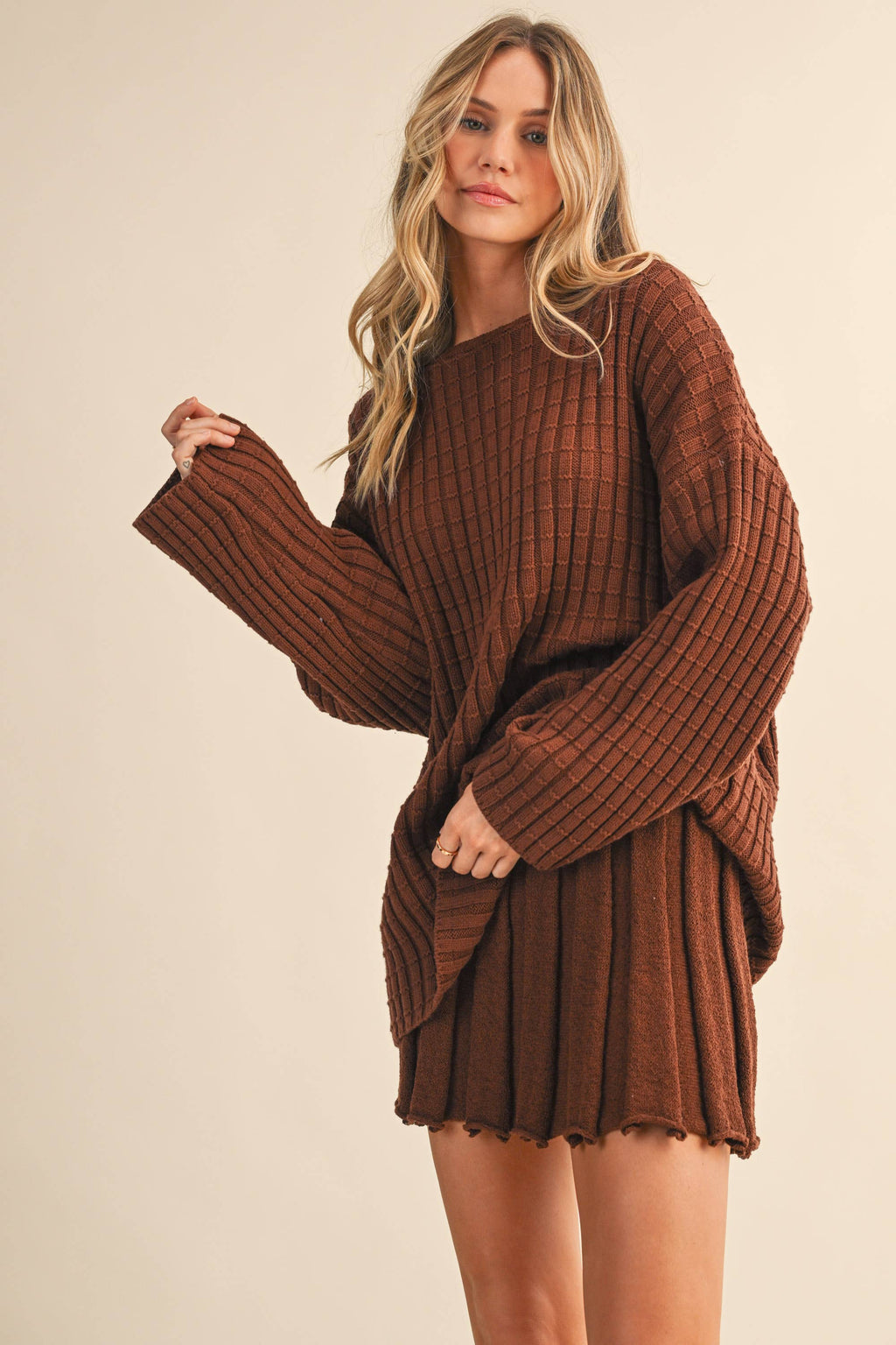 Luna Longsleeve sweater top and pleated skirt set