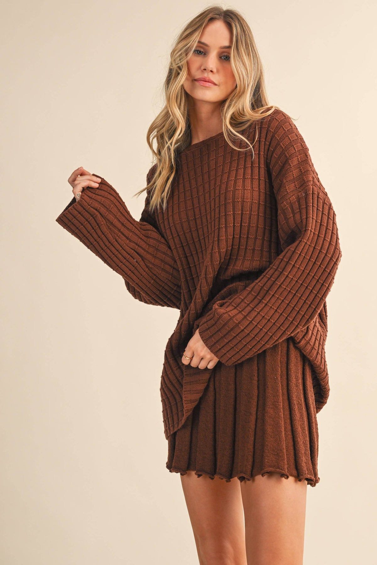 Luna Longsleeve sweater top and pleated skirt set