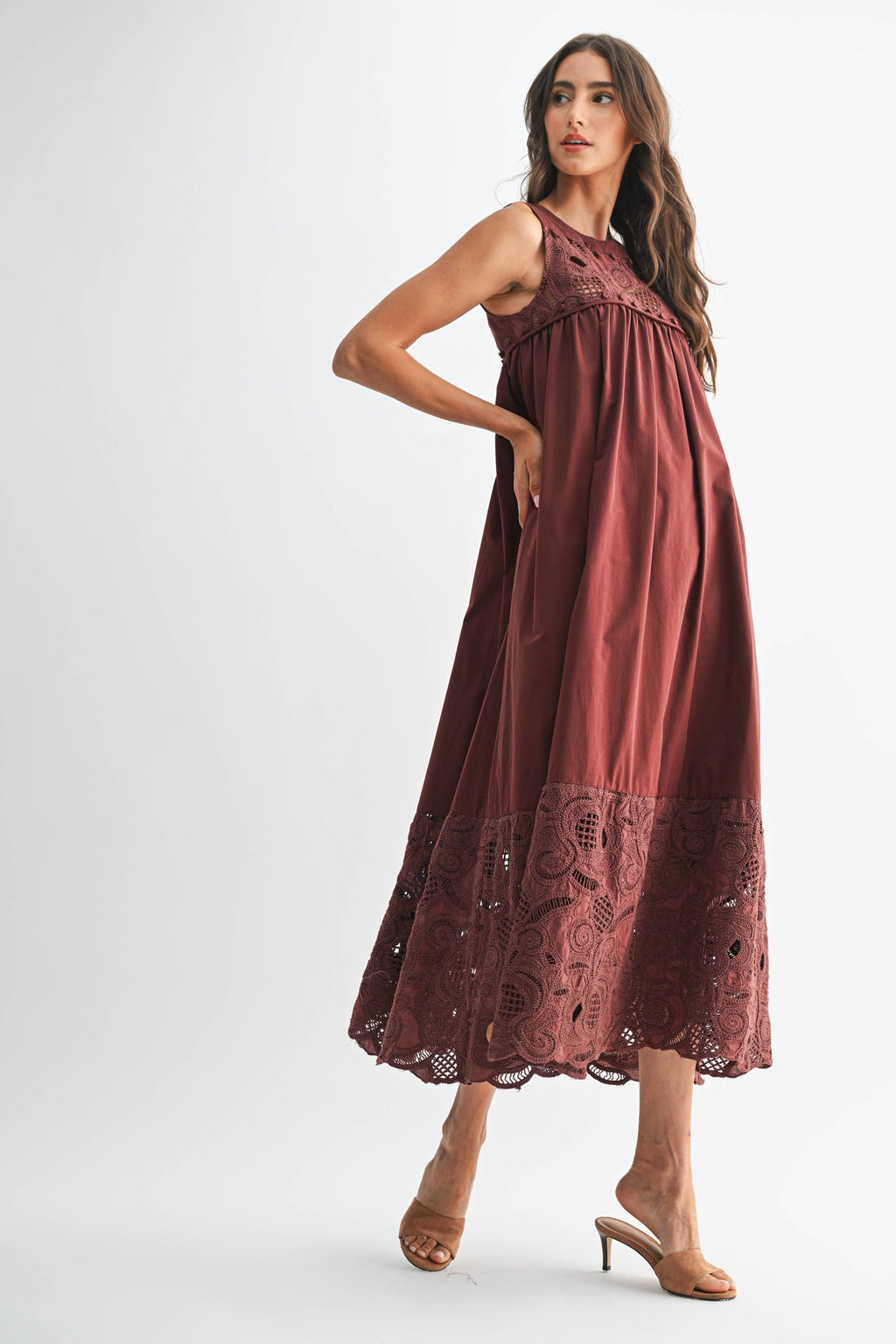 CJD26364 BOHO MAXI DRESS WITH LACE DETAILS