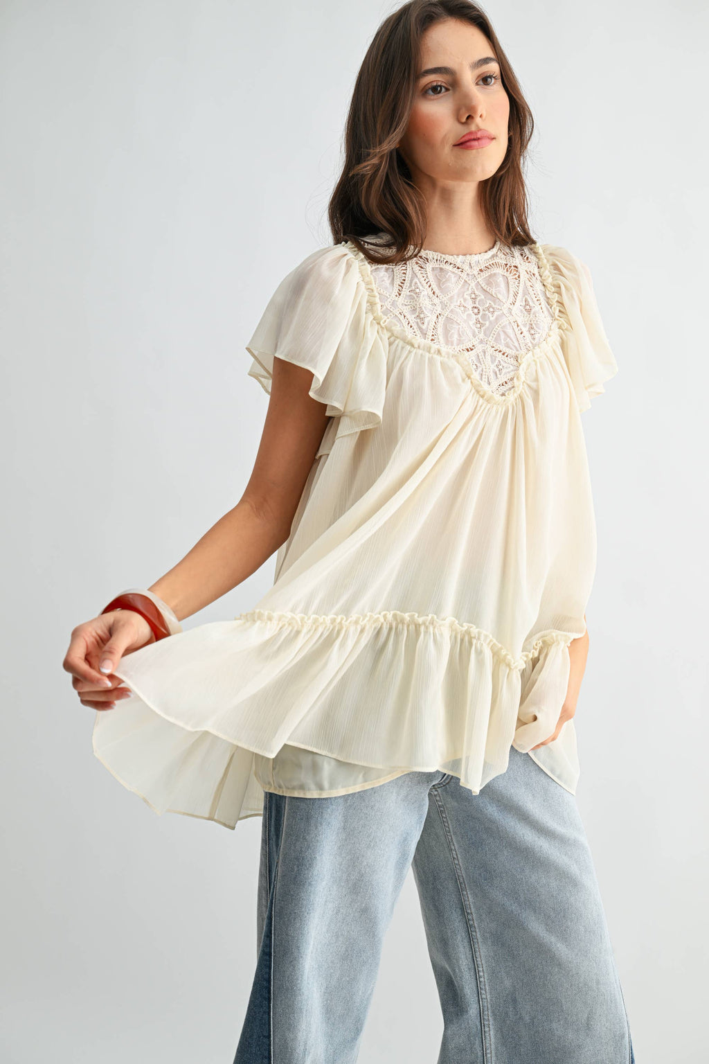 Liliana Lace Yoke Blouse