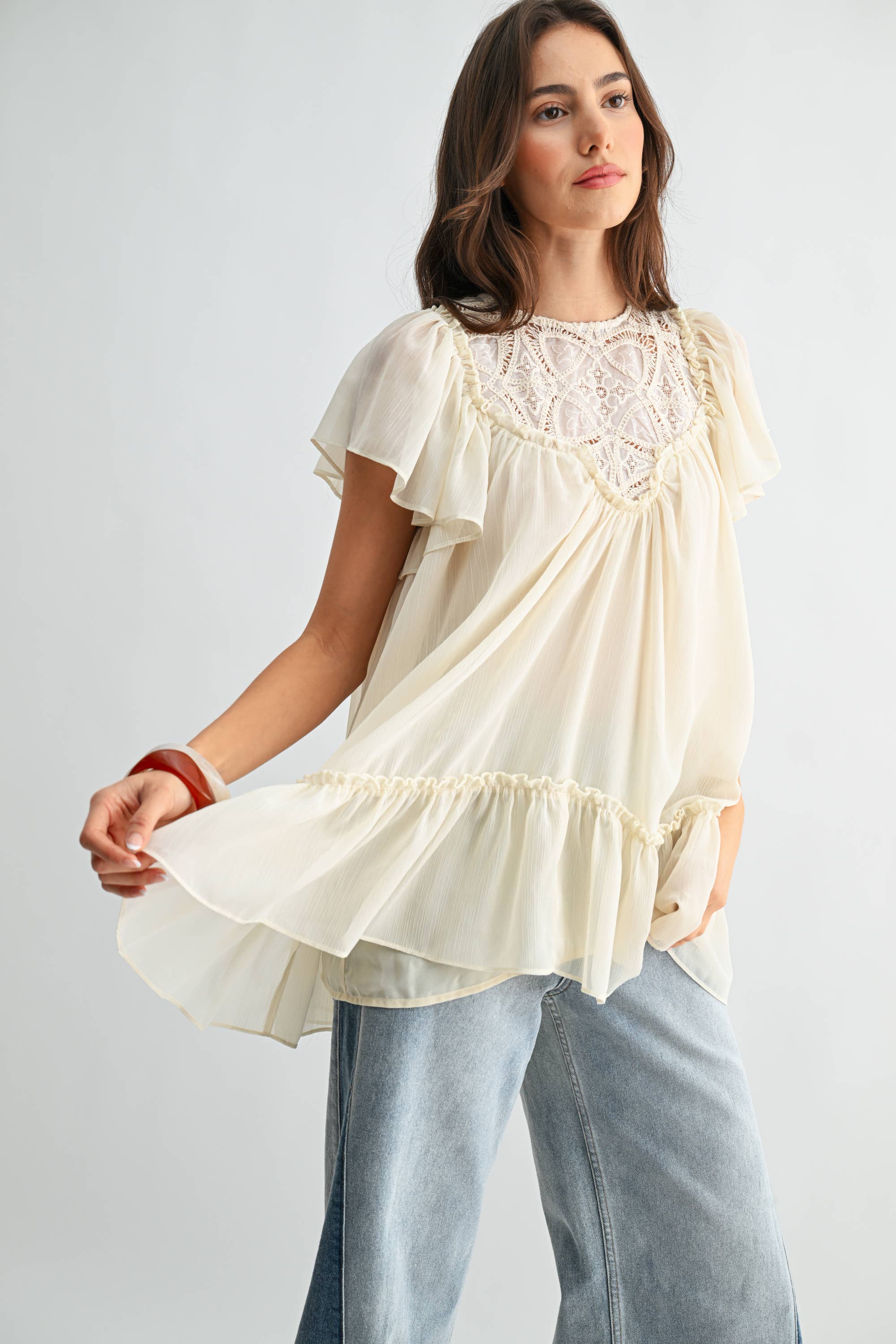 Liliana Lace Yoke Blouse