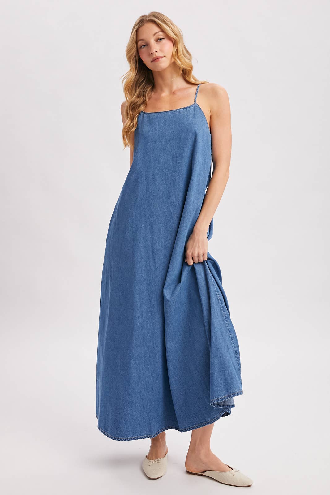 Isadora Open-Back Denim Maxi